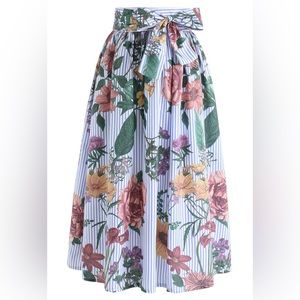 CHICWISH GARDEN EXPLORER STRIPE MIDI SKIRT